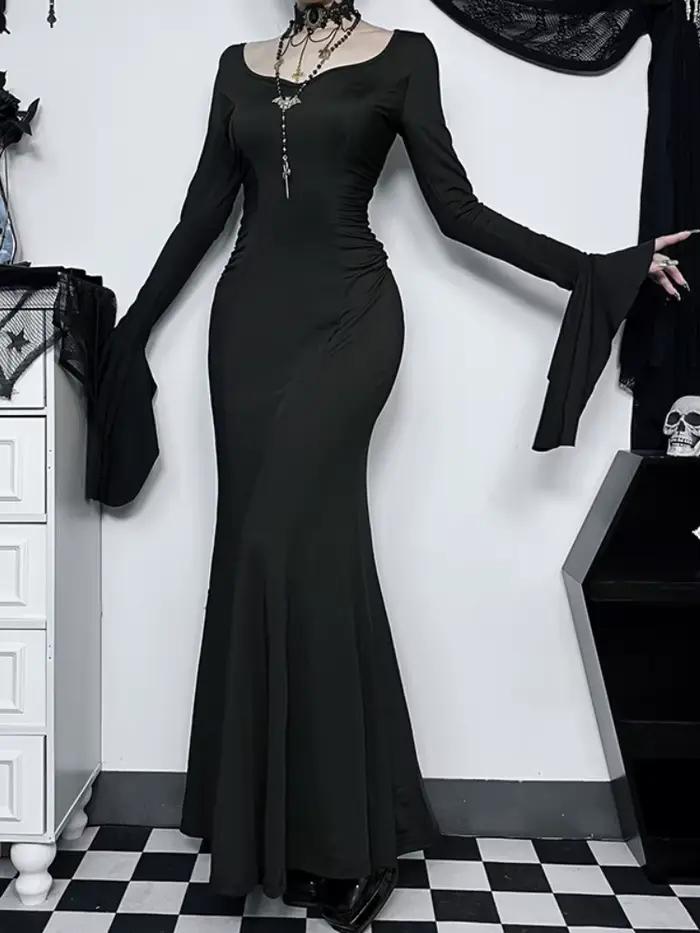 Robe gothique élégante pour femme sirène d'été slimmée inspirée de la famille adams pour halloween et autres occasions spéciales