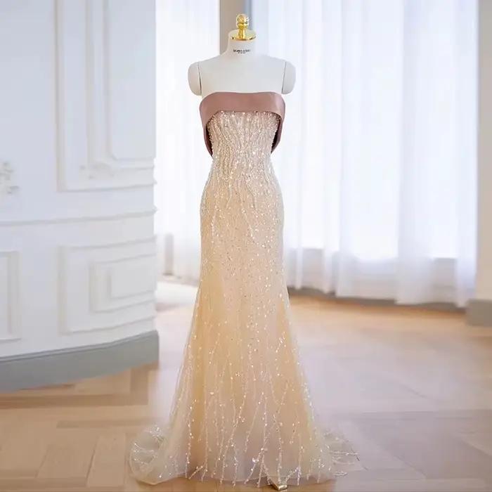 Robe de soirée sans bretelles en soie et organza pour femmes occasions spéciales mariage banquets elegance française