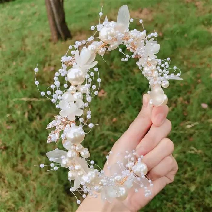 Accessoire de mariage mariée couronne cheveux cristal bijoux diadème avec perles fleurs