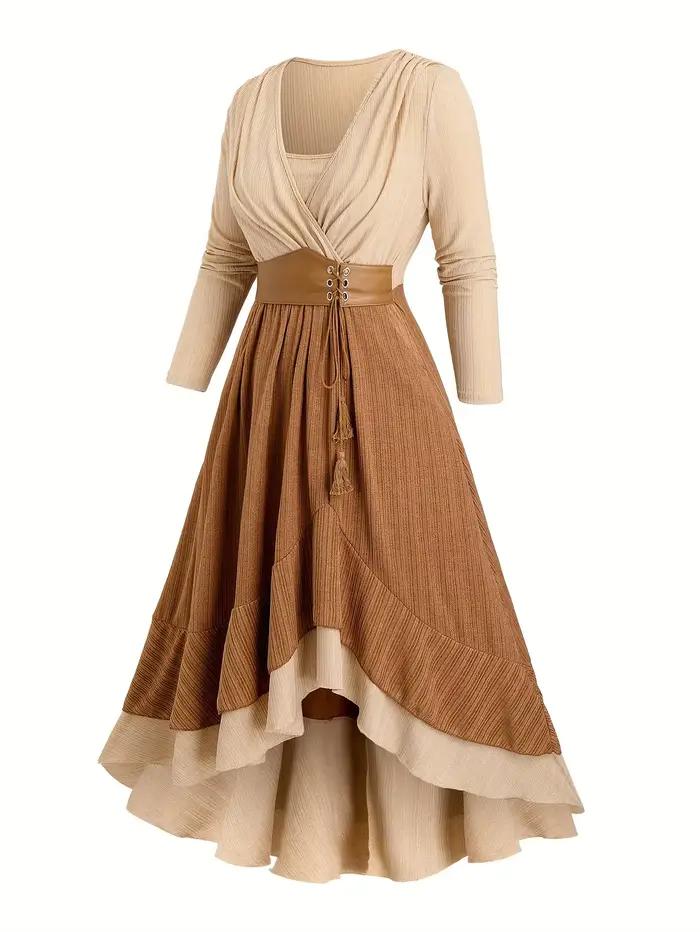 Robe longue en polyester tricoté léger grande taille avec motif patchwork et poche à pompon pour femmes occasions spéciales automne été