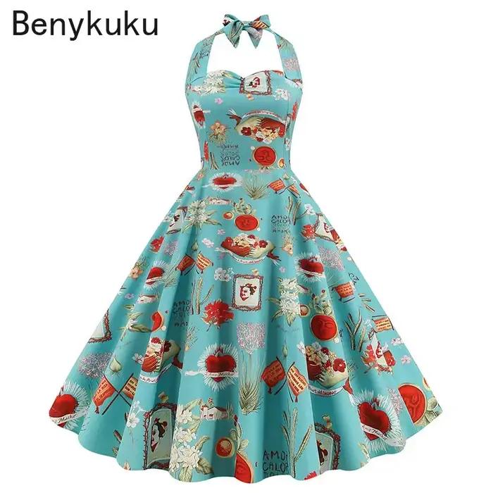 Robe rétro à col licou pour femme