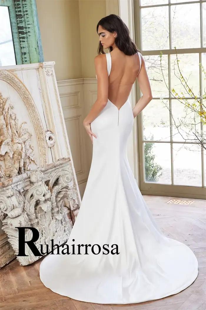 Ruhair à la mode chérie robes De mariée pour les femmes sirène Satin sans manches dos nu Robe
