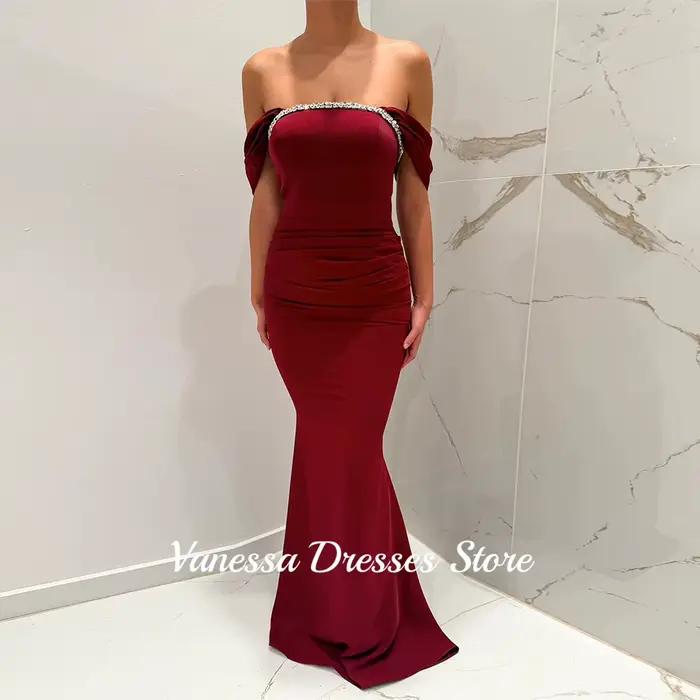 Robe de soirée sirène bordeaux Vanessa à épaules dénudées