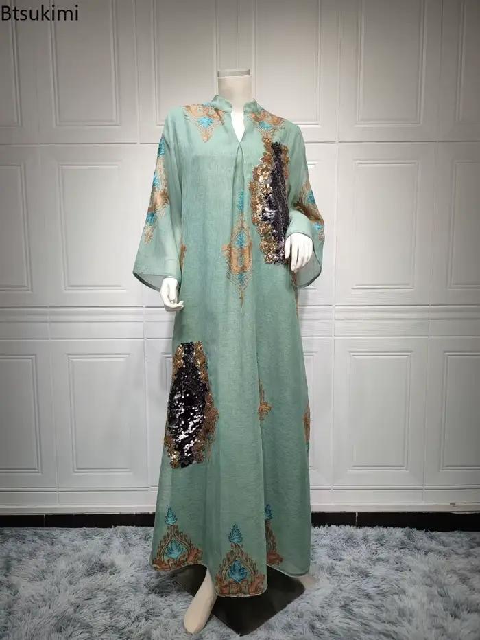 Robe marocaine pour femmes musulmanes Abaya inde col montant Abayas broderie paillettes robes de soirée caftan Longue