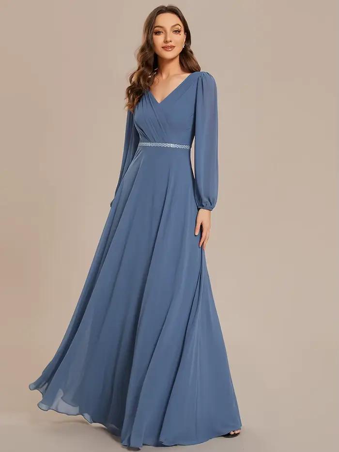 Robe de soirée élégante en mousseline de soie col en V longueur au sol pour femmes occasions spéciales