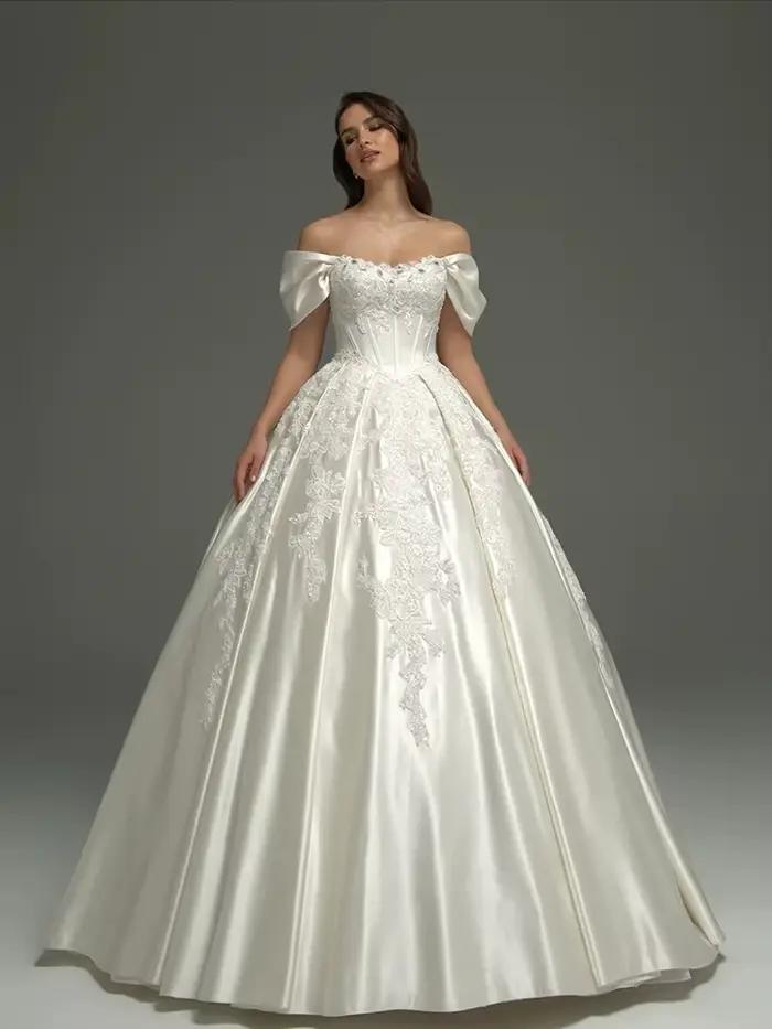 Robe De mariée gracieuse en Satin avec dentelle brodée