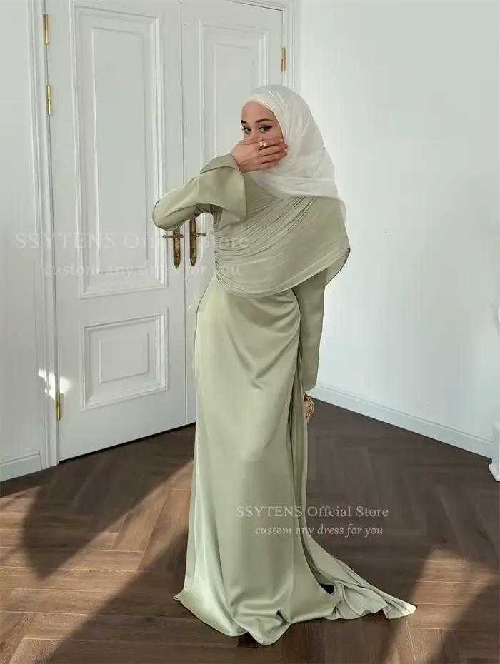SSYTENS personnalisé vert sauge robes d'invité de mariage pour les femmes dubaï manches longues modeste robe de soirée