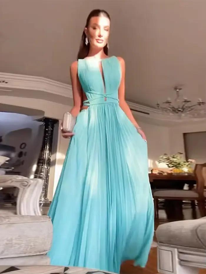 Robe plissée à lacets pour femmes
