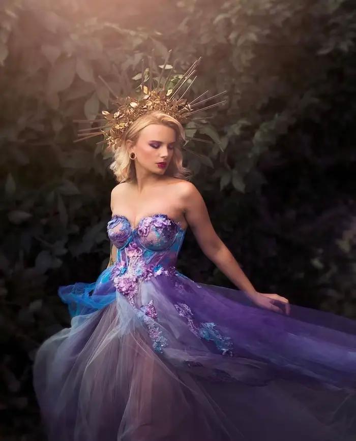 Robe de Soirée A-ligne Violette et Bleue