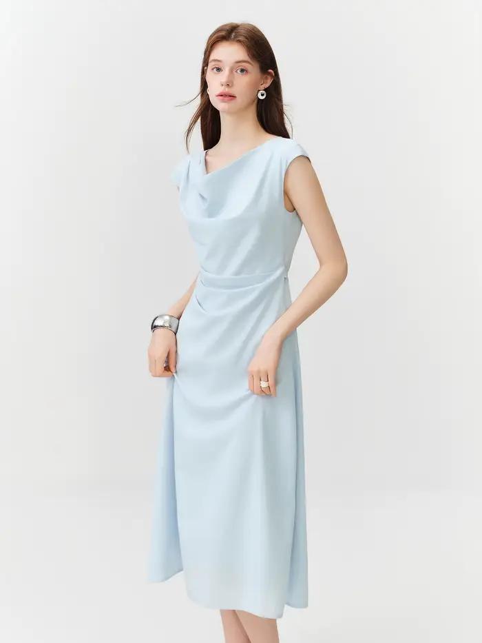 Robe longue drapée à col français FSLE pour femme