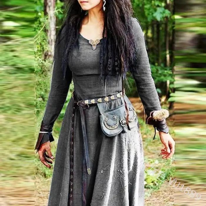 Robe médiévale femmes à manches longues Maxi
