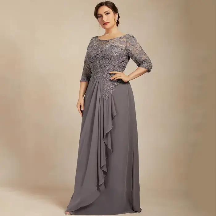 Robe de mère de la mariée en mousseline avec dentelle et plissé, pour femmes, occasion spéciale, soirée de gala, mariage, élégance incomparable