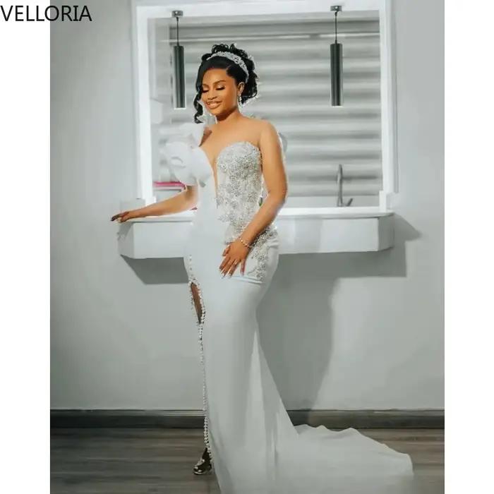 Robe de soirée africaine nigériane sirène élégante col transparent manches longues pour femmes soirées officielles mariage galas