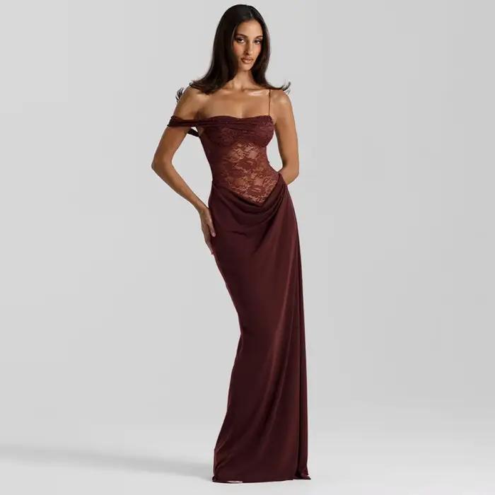 Nouvelle Robe Longue de Soirée Sexy Marron pour Femme