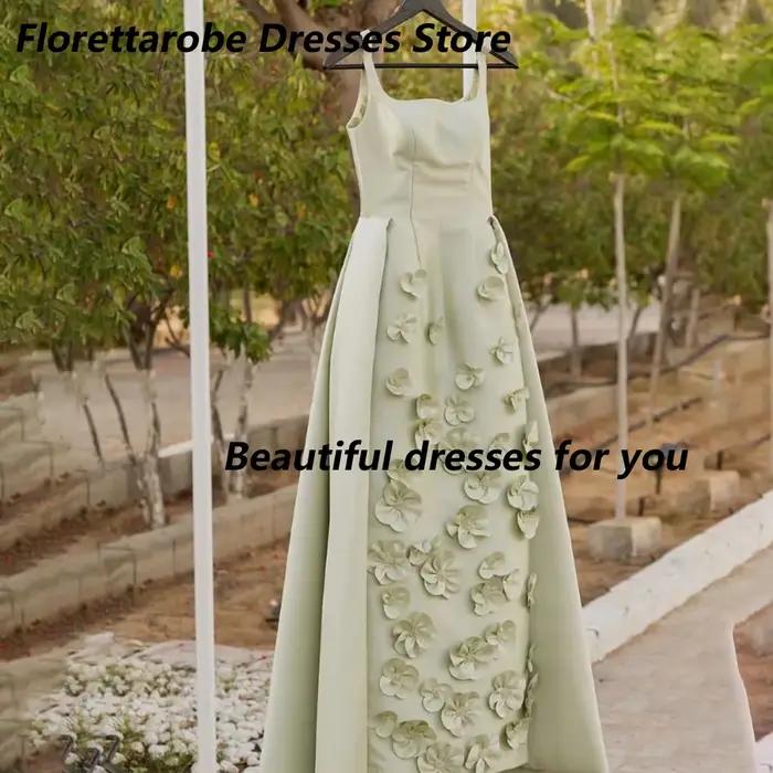 Robe de soirée vert sauge à fleurs 3D