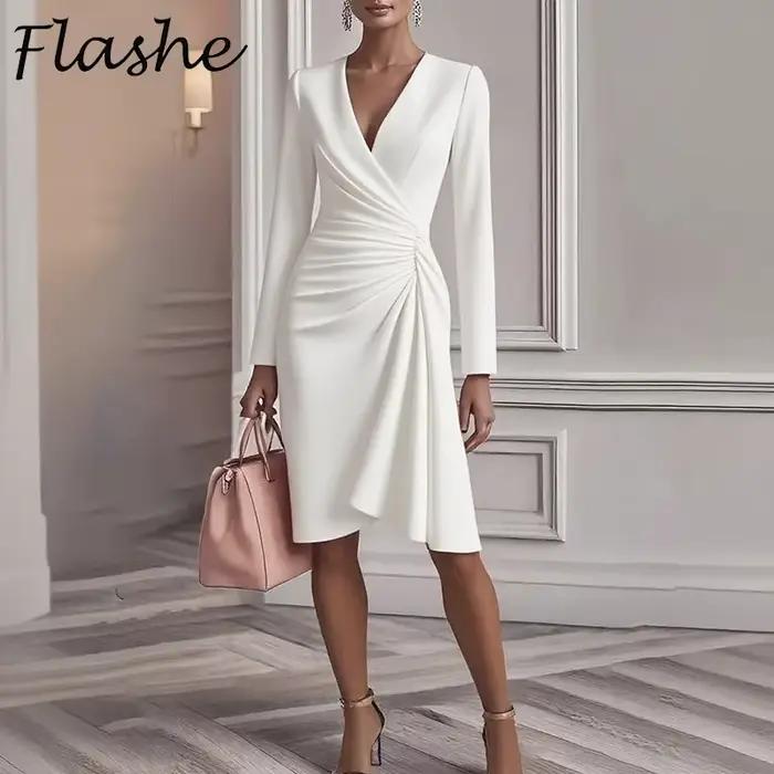 Robe mi-longue élégante à col en V pour femmes