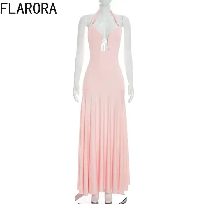 FLARORA Robe longue élégante froncée pour femme