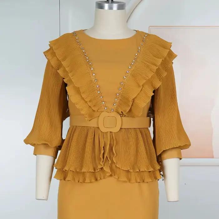 Robe de soirée élégante en polyester avec diamants pour femmes, style africain, mi-mollet, pour mariage, anniversaire et autres occasions spéciales