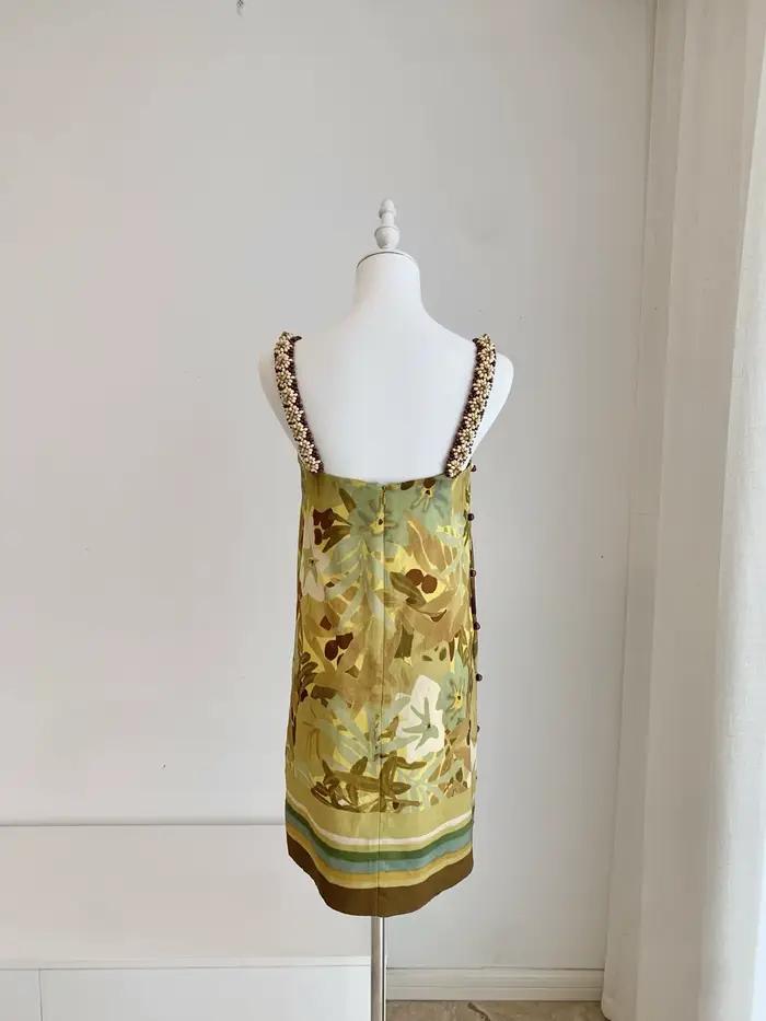 Robe courte sans bretelles à imprimé floral en viscose + lin