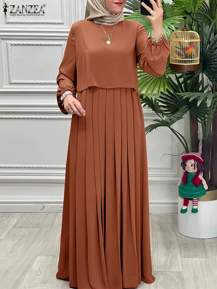 ZANZEA femmes 2025 automne robes musulman Abaya Robe Femme mode à manches longues solide
