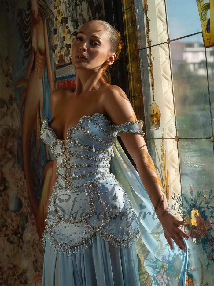 Robe de soirée exquise SHERAIN en mousseline avec perles et cristaux pour femmes, idéale pour les mariages, galas et événements spéciaux