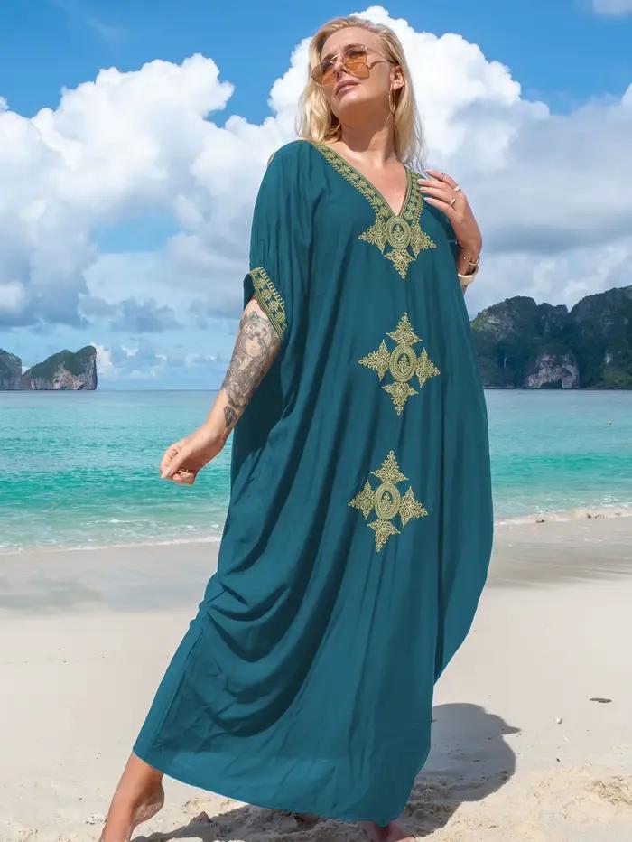 Robe caftan longue brodée dorée pour femmes