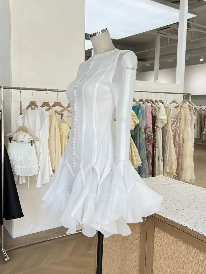 2025 nouveauté fée bulle volants concepteur robe d'anniversaire couleur unie courte décontracté soirée mode vêtements pour femmes