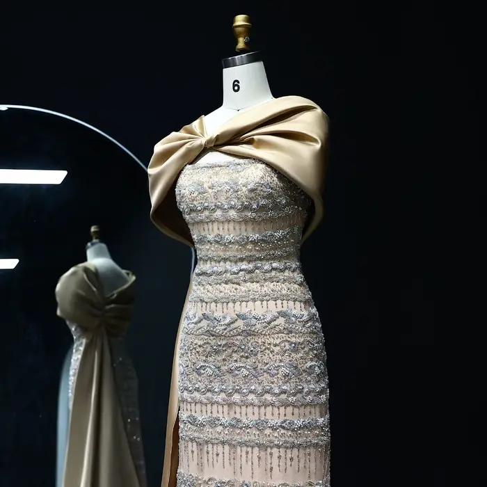 Sharon Said arabe sauge vert luxe dubaï robe de soirée avec Cape Champagne 2026 femmes robes de fête de mariage SS238B personnalisé