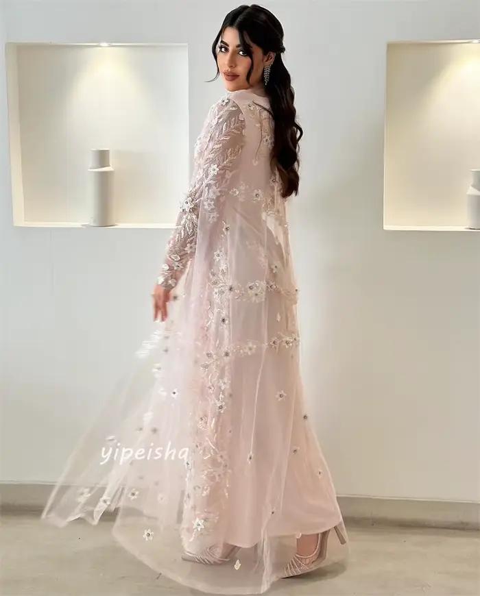 Robe de Fiançailles Mesprit Jersey Personnalisée Col en V Appliques Florales pour Femmes Occasions Spéciales