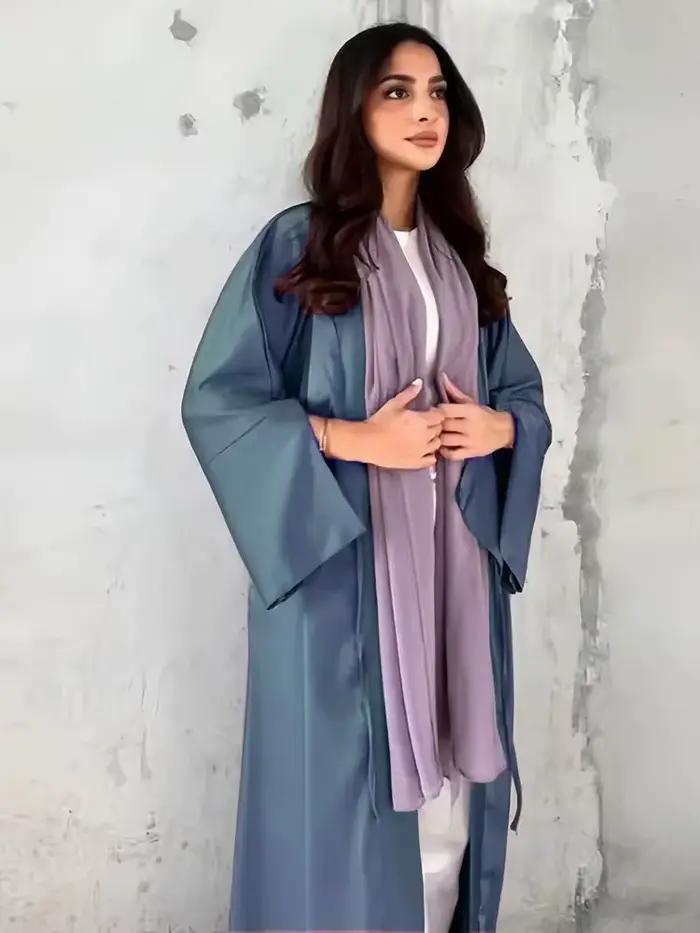 Abaya-Kimono en satin rose pour femmes