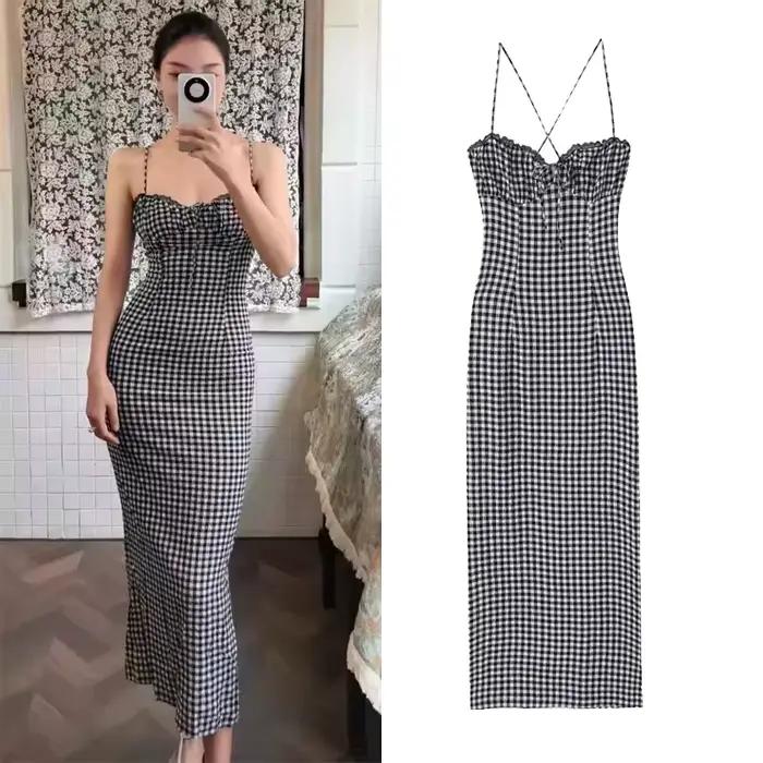 Nouvelle Robe Midi Élégante à Carreaux pour Femme Été 2026