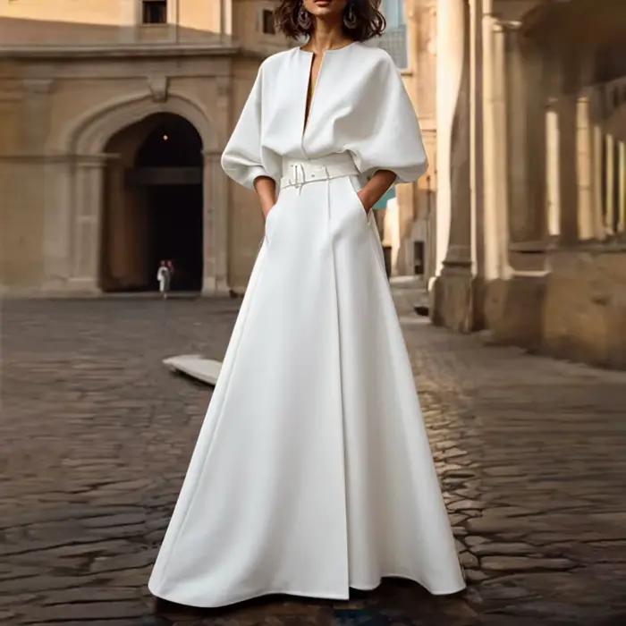 Modigirl création originale robes 2025 femme été printemps col en v profond mariage soirée anniversaire blanc noir Simple robe Maxi
