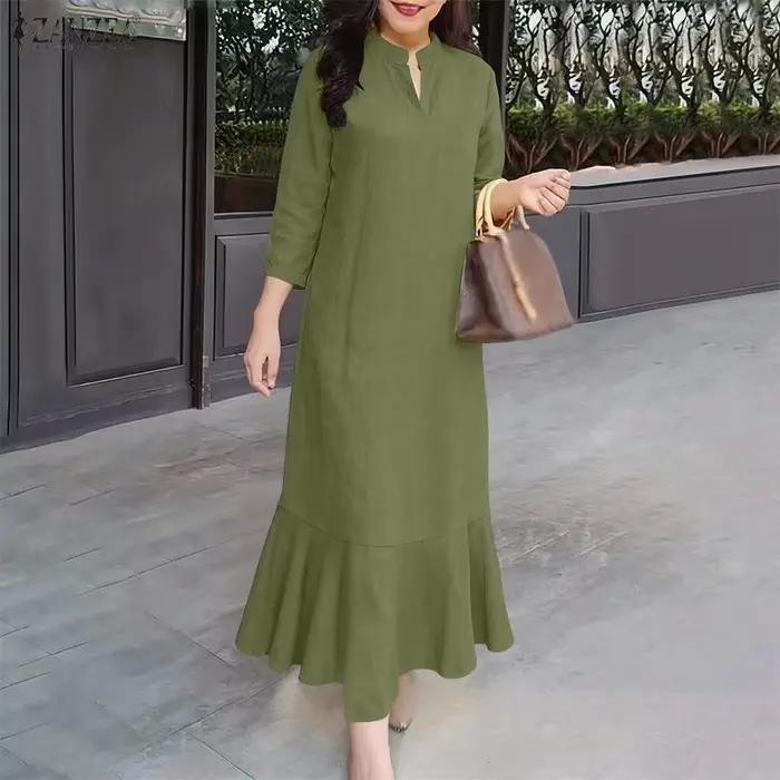 ZANZEA Robe longue élégante unie pour femme
