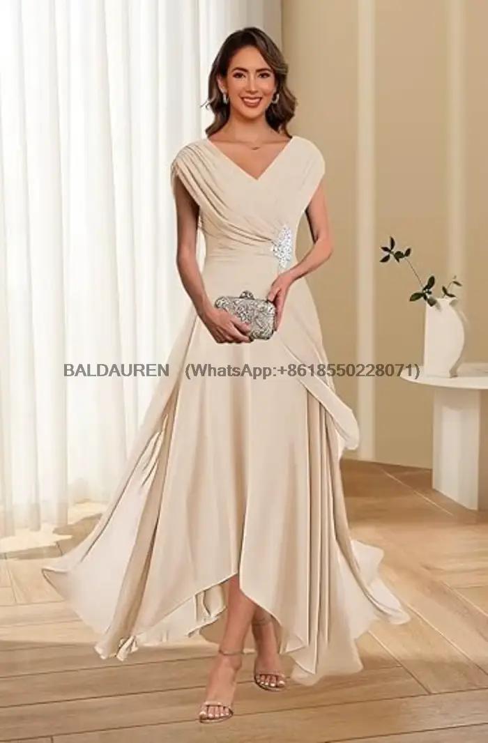 Robes de soirée en mousseline de soie avec appliques en dentelle pour la mère de la mariée