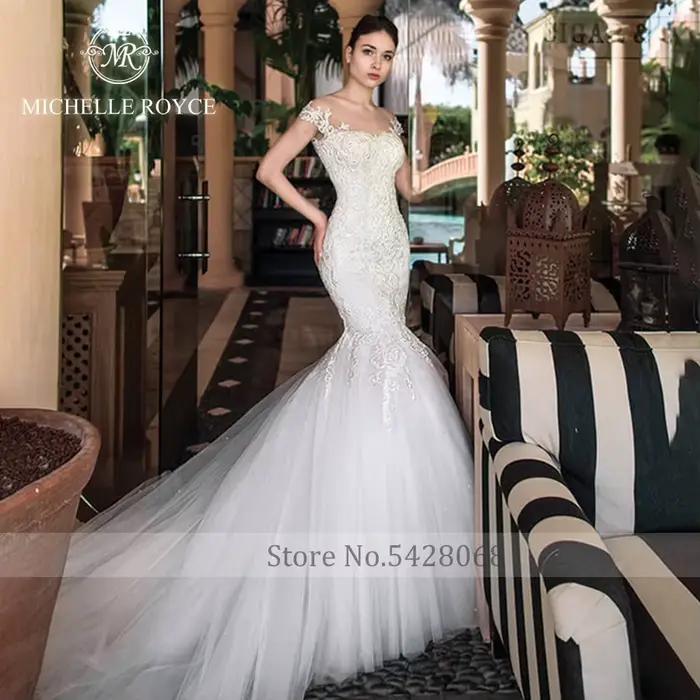 Michelle Royce sirène robes De mariée pour femmes hors De l'épaule Appliques chérie chapelle Train robe