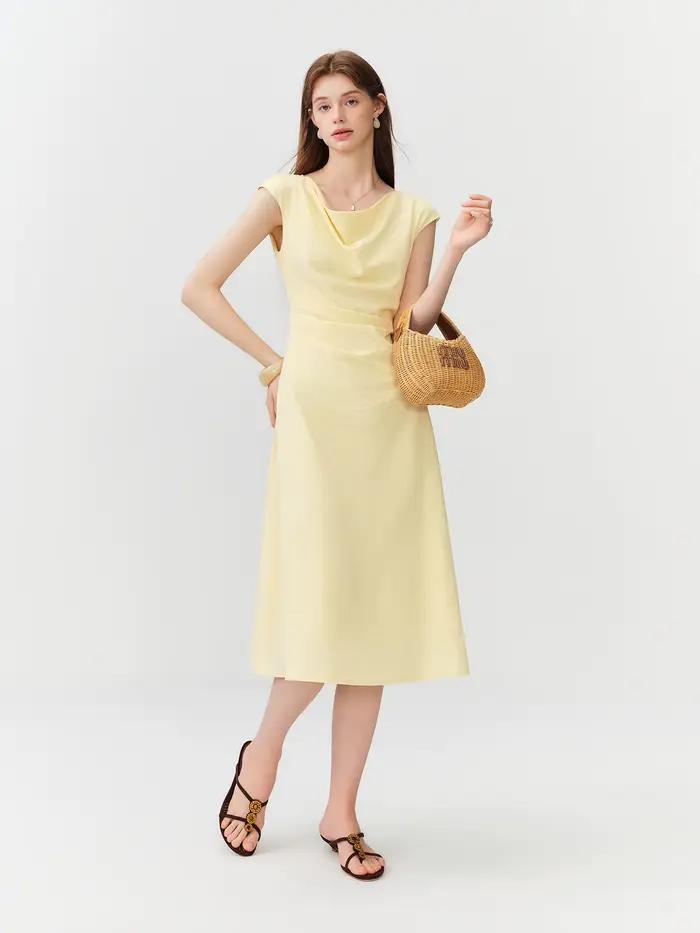 Robe longue drapée à col français FSLE pour femme
