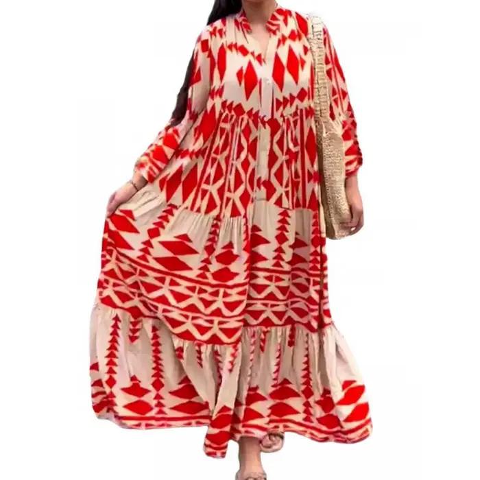 Robe longue plissée à manches longues pour femmes