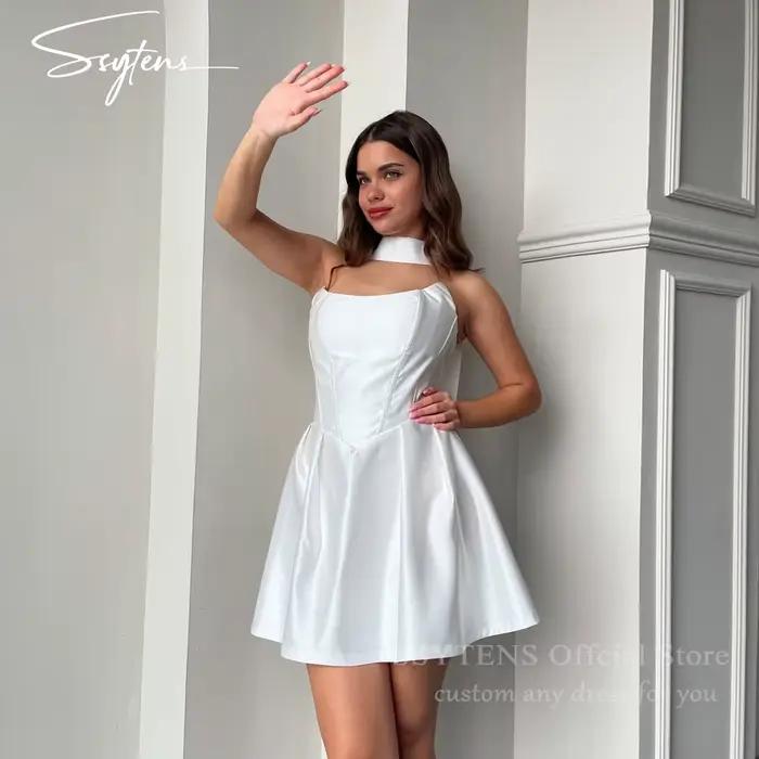 SSYTENS Simple robes De soirée De Mariage courtes pour mariée sans bretelles au-dessus du genou Robe