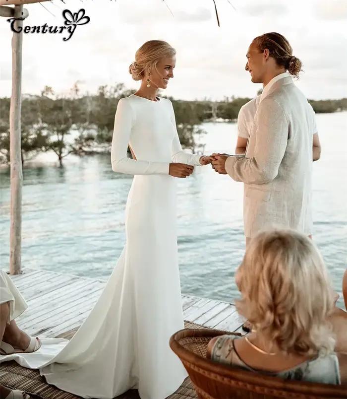 Robe de mariée sirène en satin moderne avec dos nu et soutien-gorge intégré pour femmes, adaptée aux futures mamans, idéale pour les mariages et autres occasions spéciales