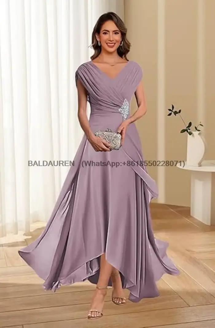 Robes de soirée en mousseline de soie avec appliques en dentelle pour la mère de la mariée