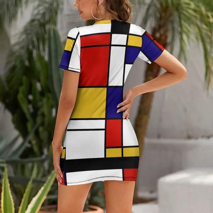 De Stijl-Robe à manches courtes pour femmes