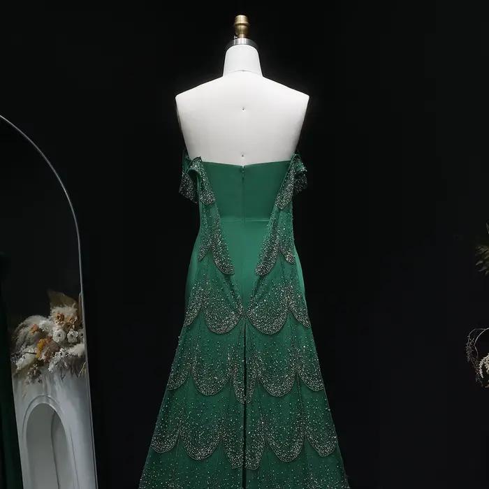 Sharon Said robe de soirée vert émeraude élégante épaules dénudées paillettes perles robes de bal de fête pour les femmes SS645 personnalisé