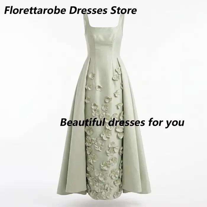 Robe de soirée vert sauge à fleurs 3D