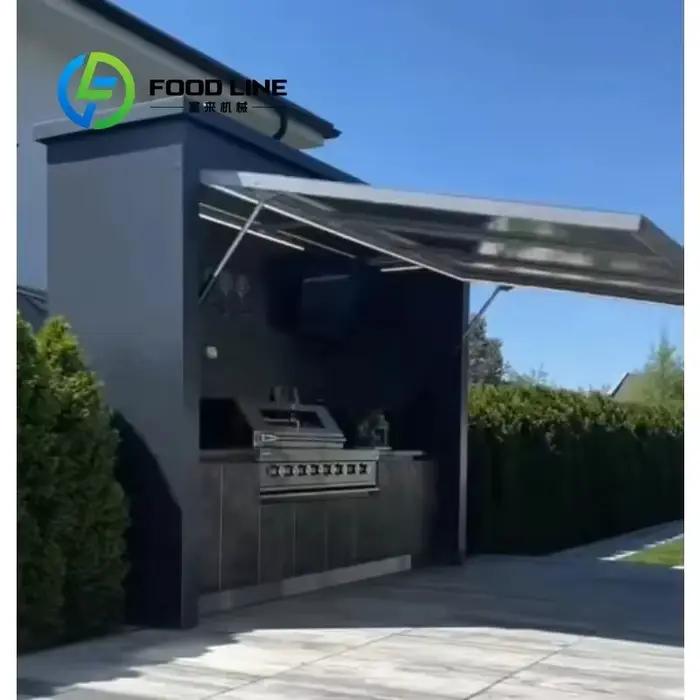 Îlot de cuisine extérieur modulaire personnalisé sur remorque avec armoires de rangement et évier – Station de cuisson extérieure complète