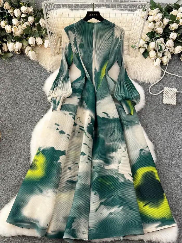 Robe Maxi Plissée à Manches sulfpour Femme