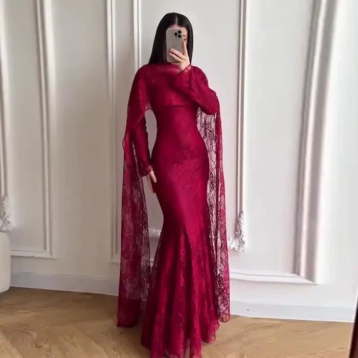 Robe longue femme en dentelle