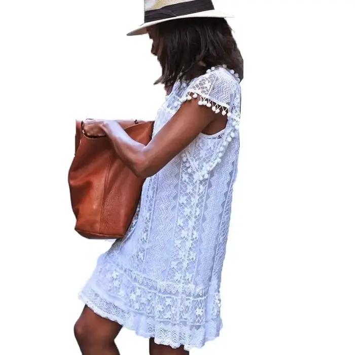 Été blanc femmes robe 2025 décontracté sans manches plage