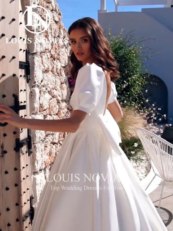 Modiis-Robe de mariée en satin sexy à manches bouffantes