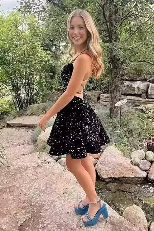 Robe de soirée courte à paillettes