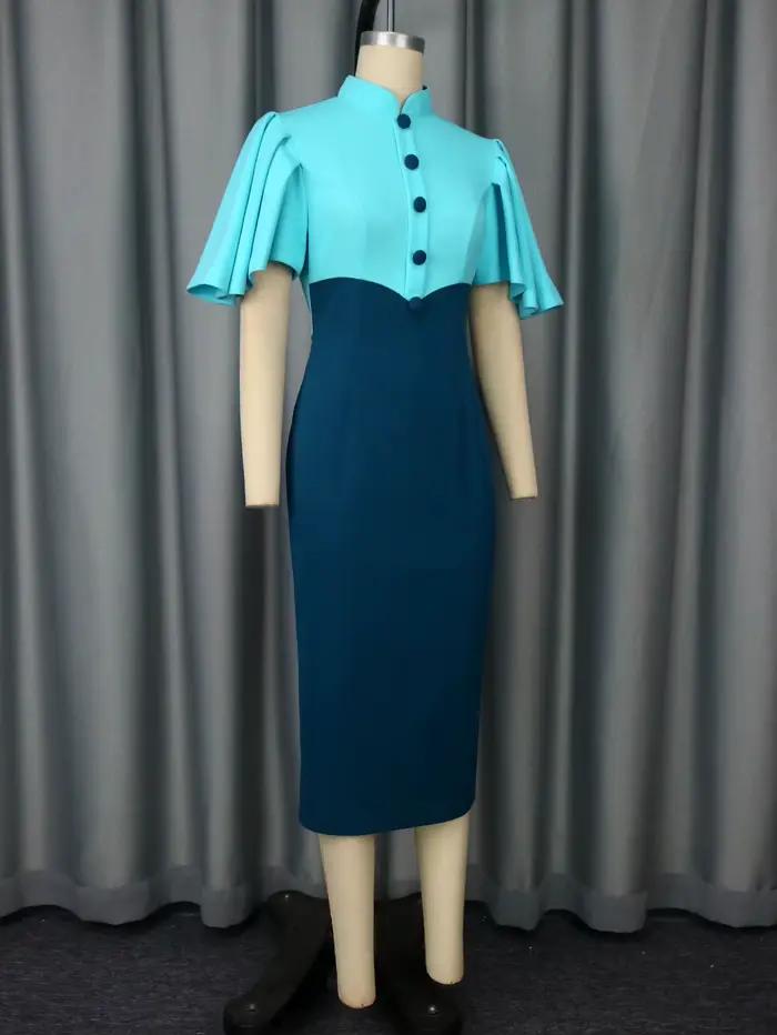Robes fourreau bloc de couleur bleue pour femmes